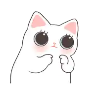 a drawing of a white cat with big blue eyes and pink cheeks