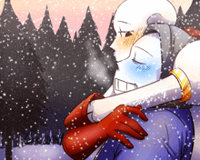 a drawing of papyrus and sans hugging in the snow with the year 2009 on the bottom right