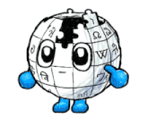 a cartoon drawing of a globe with blue arms and legs and the letters w and o on it