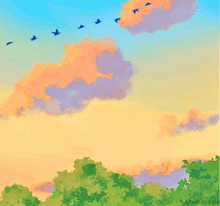 a poster that says it 's sunday has birds flying in the sky
