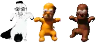 three cartoon characters are dancing together including homer simpson and bart simpson