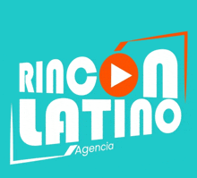 a logo for rincon latino agency with an orange play button