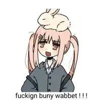 a drawing of a girl with a rabbit on her head and the words fuckign bunny wabbet