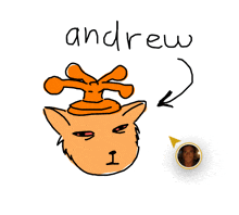 a drawing of a cat with the name andrew written above it