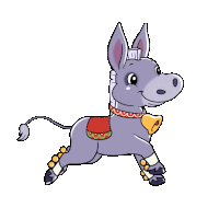 a cartoon donkey is wearing a bell around its neck