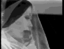 it is a black and white photo of a woman wearing a veil .