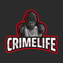 a logo for crimelife with a man pointing guns