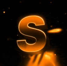 the letter s is glowing bright orange on a dark background