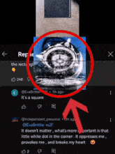 a screenshot of a facebook page with a red circle around a picture of a compass