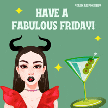 a cartoon of a woman with horns and a martini glass that says have a fabulous friday