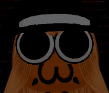 a cartoon character wearing a hat and glasses with a smiley face