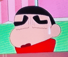 a close up of a cartoon character 's face with a tear coming out of his eye