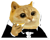 a cat in a tuxedo holds a glass of wine