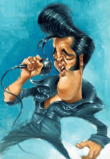 a caricature of elvis presley holding a microphone