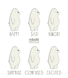 a cartoon of ice bears with different emotions like happy sad hungry surprise confused excited