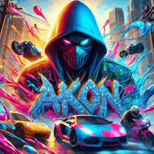 a colorful illustration of a man in a hoodie with the word xxx on it