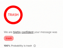 a white background with a red circle that says " trash "