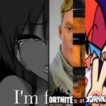 a picture of a girl crying next to a picture of a man with the words i 'm fortnites at funky