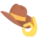 a brown cowboy hat with a yellow ribbon is hanging on a white background .