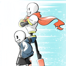 a cartoon drawing of two skeletons standing next to each other with one wearing a scarf