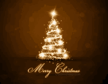 a merry christmas greeting card with a christmas tree