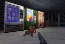 a video game is being played in a room with soda pop machines