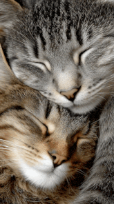 a close up of two cats sleeping together