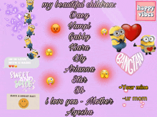 a purple background with minions and the words my beautiful children on it