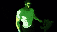 a man in a green cape with a black background