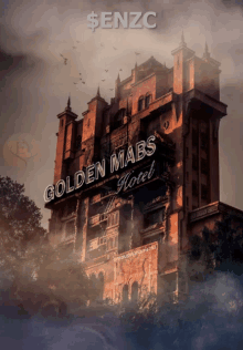 a poster for the golden mabs hotel shows a large building