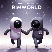 a poster for rimworld shows two astronauts running together