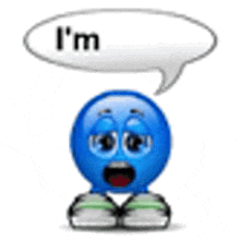 a blue smiley face with a speech bubble saying i 'm sorry .