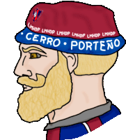 a man with a beard wearing a hat that says cerro porteno on it