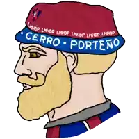 a man with a beard wearing a hat that says cerro porteno on it