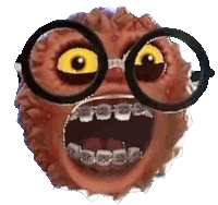 a cartoon character wearing glasses and braces