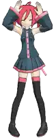 a girl with red hair is standing with her hands on her head in front of a white background that says picmix on it