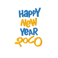 blue and yellow letters that say happy new year 2020 on a white background