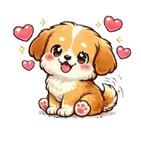 a cartoon drawing of a puppy surrounded by hearts and stars