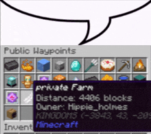 a screenshot of a minecraft game with a speech bubble