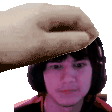 a hand is touching a man 's forehead in a pixel art .