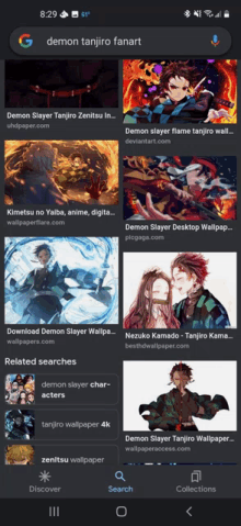 a google search for demon tanjiro fanart on a cell phone