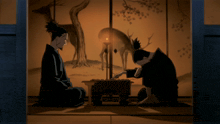 two men are playing a game of chess in a dark room
