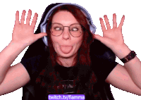 a woman wearing glasses and headphones making a funny face with a twitch.tv/fiamma watermark in the corner