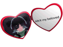 a heart shaped mirror with a picture of a girl and the words altrox my beloved on it