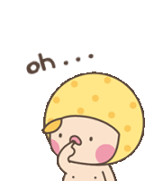 a cartoon of a baby with a yellow hat and the word oh above his head