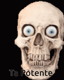 a pixelated image of a skull with the words ta potente written below it