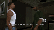 two men are talking in a video game and one of them says " cj "