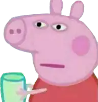 a cartoon pig is holding a glass and making a funny face