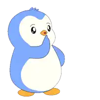 a blue and white penguin with the words shhh shhh behind him