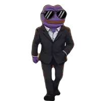 a purple frog in a suit and sunglasses